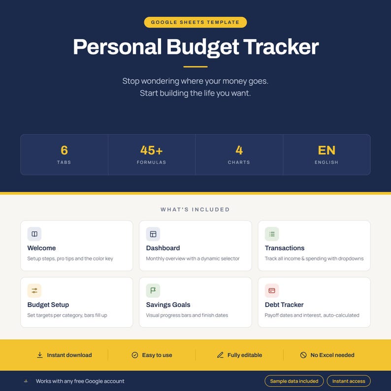 Personal Budget Tracker Google Sheets – Monthly Budget, Expense Tracker ...
