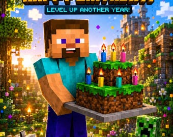 Biglietto di auguri di compleanno a tema Minecraft (download digitale)