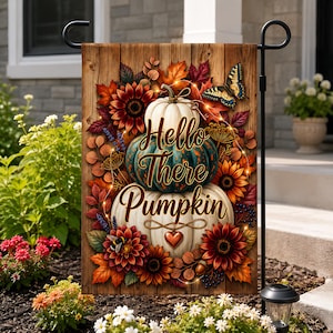 Pumpkin Garden Flag PNG, Fall Welcome Printable Flag, Rustic Autumn Farmhouse Design, Thanksgiving Digital Download