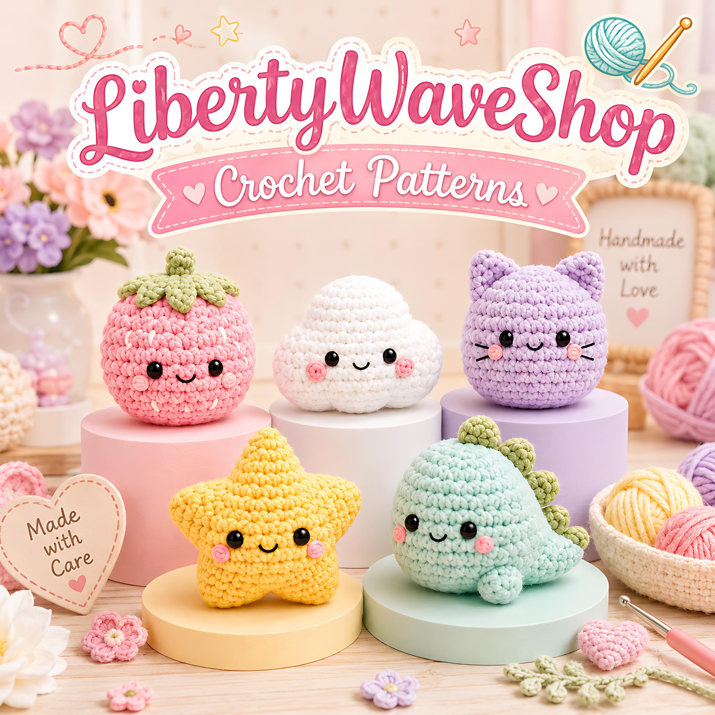 Pastel Kawaii Crochet Pattern Bundle with Mini Dino