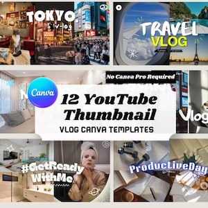Canva-bundel met miniatuursjabloon voor YouTube | 12 opvallende vlogminiaturen | Krabbel- en stickerstijl | Geen Canva Pro vereist