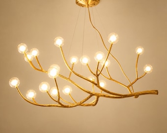 Handmade Nordic Tree Moon Chandelier Rustic Farmhouse Wooden Ceiling Light