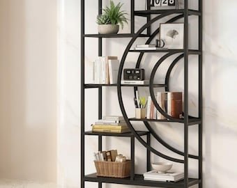 Handcrafted Industrial 5-Tier Bookshelf - Rustic Wood and Metal Tall Etagere Display Storage Unit