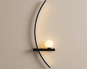 Handcrafted Modern Curved LED Wall Sconce, Black Minimalist Lamp, Ambient Lighting