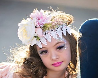 lace floral crown, flower crown, photo prop, lace crown, floral crown, photography prop, prop crown, ready to ship