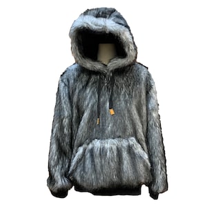 Casaco de moletom de luxo com capuz em pele sintética – Pulôver de inverno oversized com capuz – Jaqueta streetwear macia e felpuda – Casaco aconchegante unissex