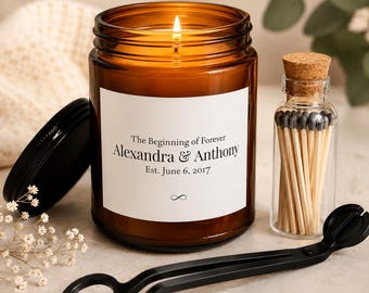 Personalized Engagement Candle Gift Set, Custom Wedding Date Candle, Bridal Shower Gift, Wedding Gift for Couple, Anniversary Candle