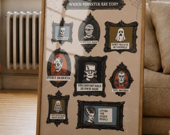 Funny Halloween Wall Art, Which Monster Are You Poster, Vintage Halloween, Retro Monster Print, Halloween Party Decor, DIGITAL DOWNLOAD