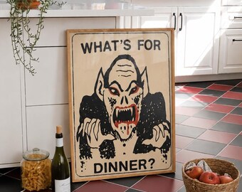 Vintage Halloween Kitchen Decor, Funny Vampire Wall Art, Spooky Dining Room Printable, Retro Halloween, What's For Dinner, DIGITAL DOWNLOAD