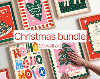 Christmas Bundle, Dopamine Gallery Wall Set, Colorful Holiday Wall Art, Retro Christmas Decor, Printable Wall Art, Digital Download