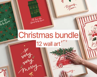 Vintage Christmas Bundle, Colorful Gallery Wall Set, 12 Retro Christmas Decor, Printable Wall Art, Digital Download