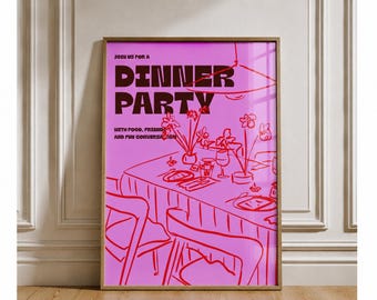 Dinner Poster, Dopamine Decor, Kitchen Decor, Dining Room Wall Art, Colorful Entertaining Wall Art, Modern Typography, Digital Download