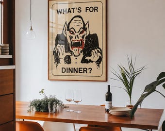 Vintage Halloween Kitchen Decor, Funny Vampire Wall Art, Spooky Dining Room Printable, Retro Halloween, What's For Dinner, DIGITAL DOWNLOAD
