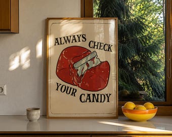 Vintage Halloween Wall Decor, Funny Trick or Treat Wall Art, Retro Candy Poster, Spooky Printable Sign