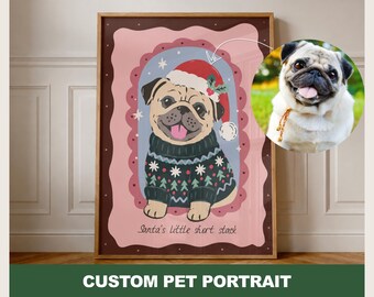 Custom Christmas Pet Portrait, Personalized Dog or Cat Art, Printable Holiday Gift