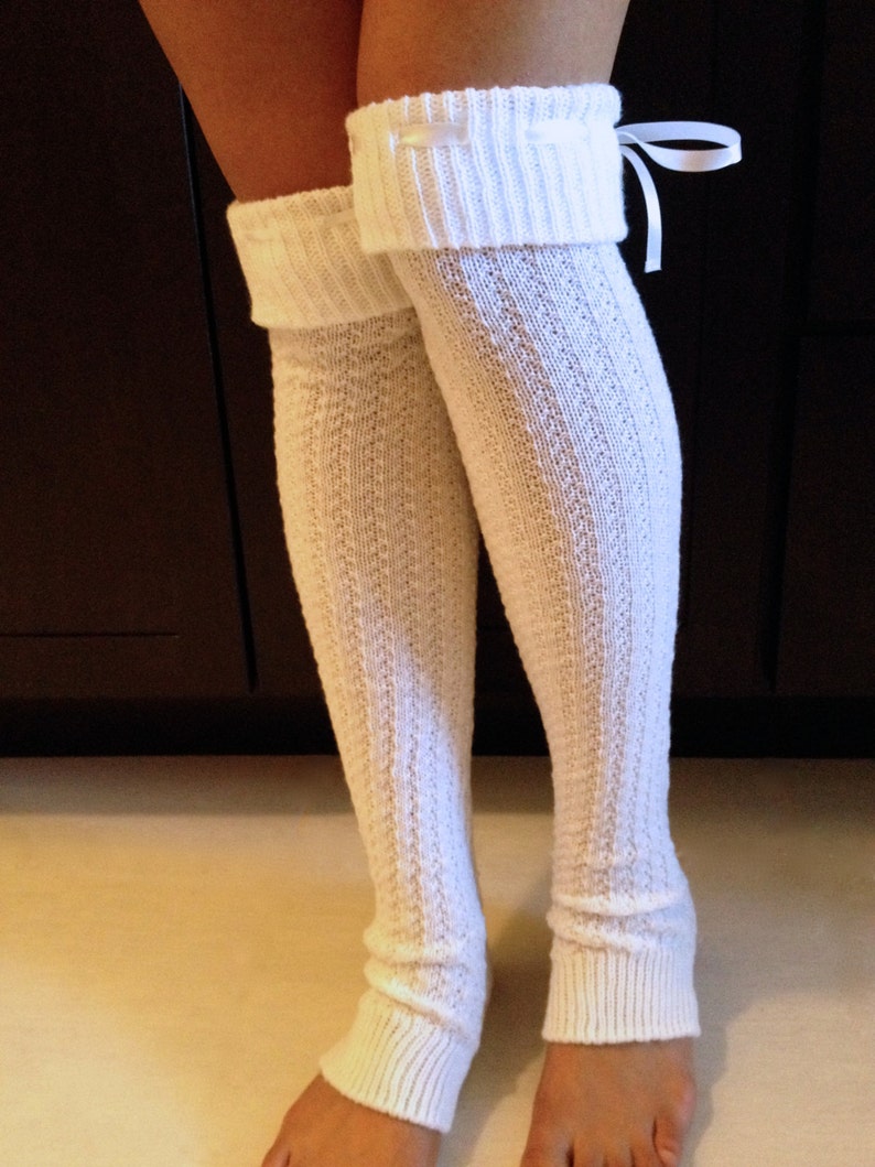 Leg Warmers : Cream Knit with White Ribbon Bow Cream Boot | Etsy