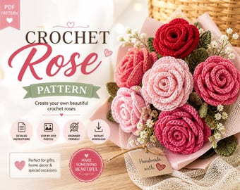 Crochet Rose Pattern, Beginner Flower Tutorial, Step-by-Step Guide (PDF Download)