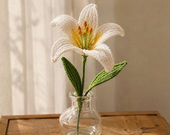 Crochet Lily Flower Pattern PDF, Floral Stem Tutorial, Beginner Friendly Download