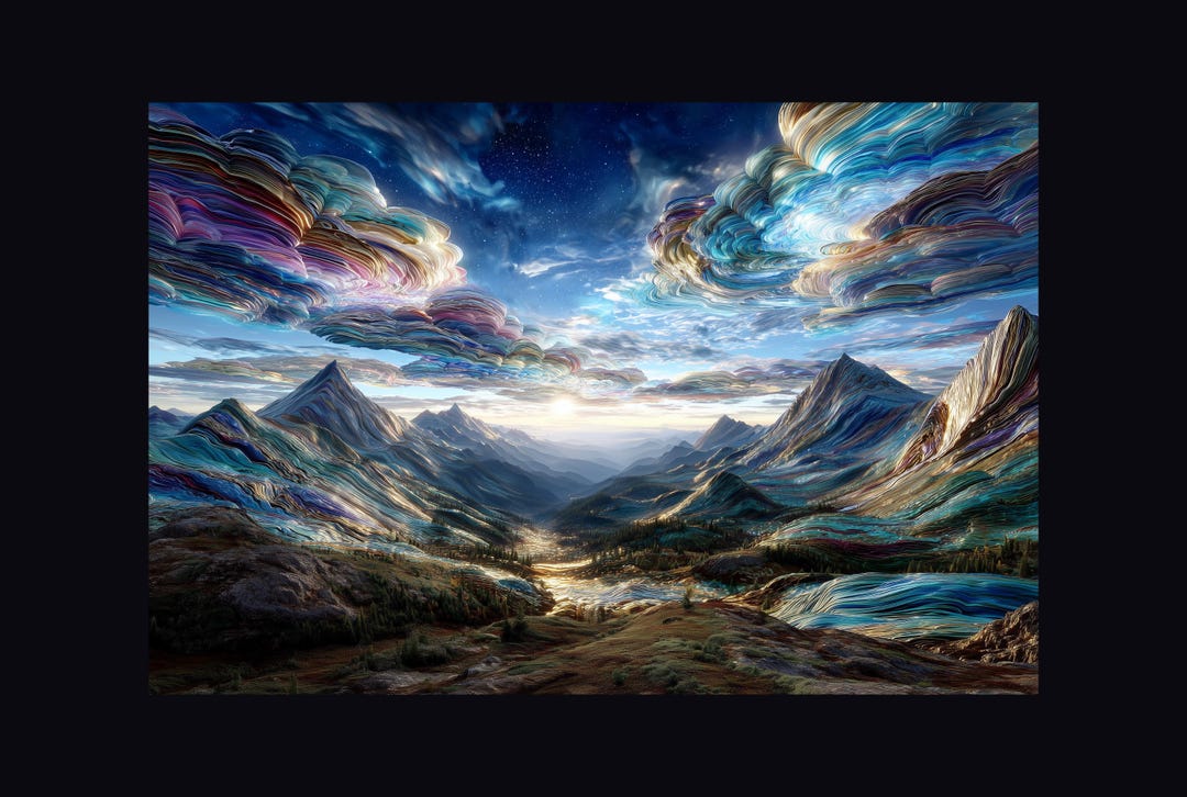 Surreal Mountain Valley Art Print | Fantasy Landscape Poster | Colorful ...