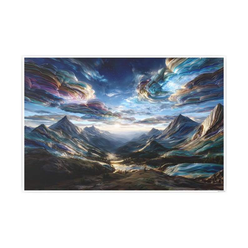 Surreal Mountain Valley Art Print | Fantasy Landscape Poster | Colorful ...
