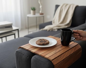 Wooden Sofa Arm Tray, Foldable Couch Armrest for Rustic Living Room Decor Housewarming Gift