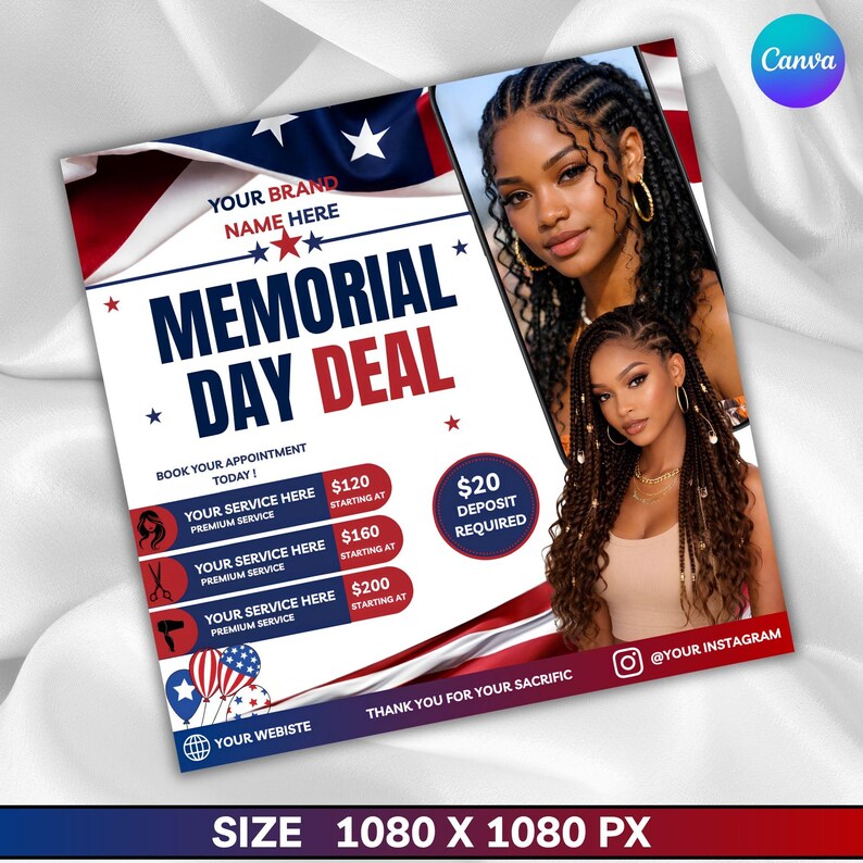 Memorial Day Beauty Flyer Template, Editable Canva Deals Promotion