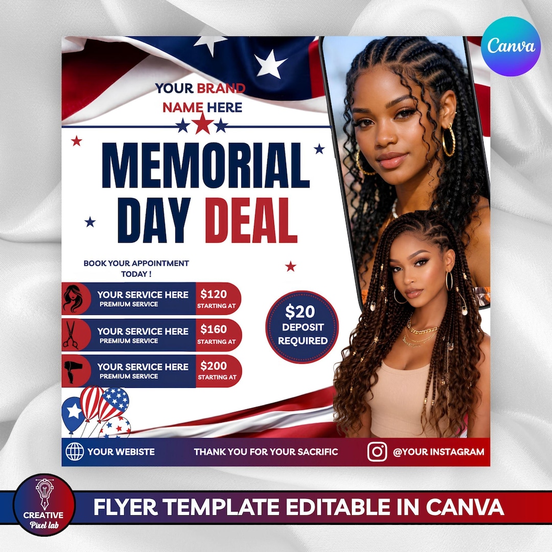 Memorial Day Beauty Flyer Template, Editable Canva Deals Promotion