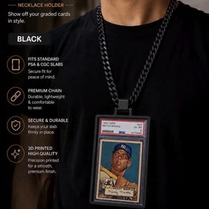Graded Sports Card Holder PSA Slab Necklace Chain Card Display (Black)