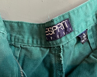 Pantalones Esprit Sport vintage de los años 80 con cintura alta y pliegues / Verde azulado jade / Talla 9 / Hecho en Hong Kong / Pantalones ajustados estilo Y2K.