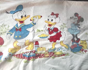 Set di lenzuola da picnic vintage Walt Disney Productions Topolino / Qui, Quo, Qua, Paperina, Paperino, Pluto / Biancheria da letto per bambini retrò anni '70/'80 / Moda M