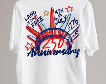 250th Anniversary 4th of July PNG, Land of the Free Lady Liberty Crown Sublimation, America 1776 2026 Patriotic Shirt Digital Download