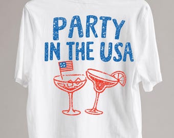 Party in the USA PNG, Patriotic Margarita Cocktail Sublimation, 4th of July Drinking Shirt Design, Red White Blue Glitter Digital Download