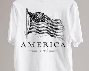 America 250 Vintage Flag Png, Black & White Design, Patriotic Engraving Dtf Transfer, America 250th Anniversary, Instant Digital Download