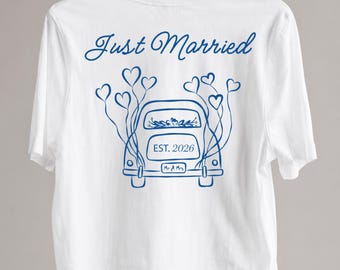 Just Married 2026 PNG, Mr and Mrs Wedding Car Sublimation, Newlywed Couples Shirt Design, Est 2026 Bride Groom Digital Download