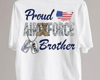 Proud Air Force Brother PNG Canva Template, Custom Name Dog Tag Military Shirt Design, Air Force Family Gift Digital Download DTF