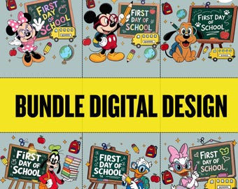 Disney Back to School Bundle PNG, First Day of School PNG Bundle, Cute School Character, Teacher Shirt Design, DTF Transfer Digital Download