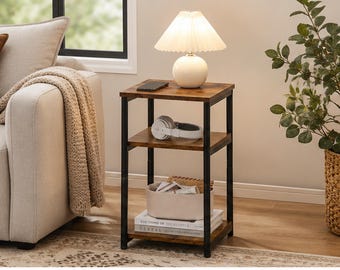 3 Tier Side Table, Industrial Nightstand, Rustic End Table, Small Living Room Table, Bedroom Bedside Table, Farmhouse Decor