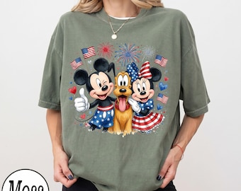 Comfort Colors® Patriotic Mickey And Friends Shirt, 4th Of July Disney Tee, Minnie Pluto American Flag Fireworks T-Shirt, USA July 4th Gift