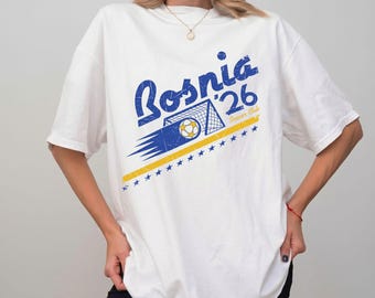 Comfort Colors® Bosnia 26 Soccer Club Shirt, Retro Bosnian Football Goal Tee, Distressed National Team Colors Graphic T-Shirt, Sports Gift