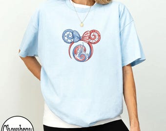 Comfort Colors Patriotic Mouse Ears Shirt, 4th Of July Watercolor Magic Castle Tee, Red White Blue Star Bow T-Shirt, Disney Vacation Gift