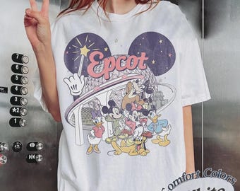 Comfort Colors Retro Mickey & Friends Epcot Center Shirt, Family Matching Shirt, Epcot Travel Around The World, Disney Epcot World Tour Tee