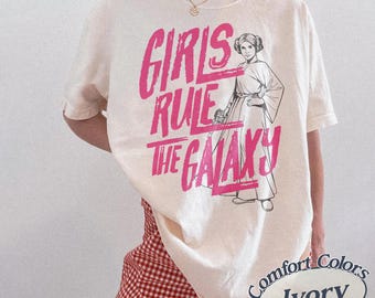 Retro Comfort Colors Disney Star Wars Princess Leia Girls Rule The Galaxy Sketch Retro Shirt, Galaxy's Edge Unisex Family Matching T-shirt