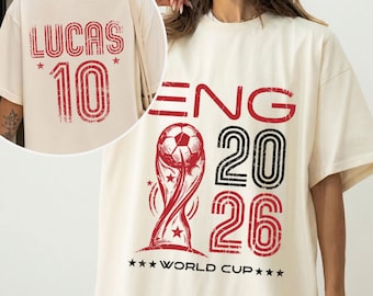 Comfort Colors® ENG 2026 World Cup Shirt, Custom Name England Soccer Tee, Double Sided Football Trophy Jersey, Personalized Sports Gift