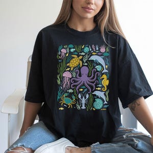 Boho Ocean Love Tee, Coastal Beach Shirt, Sea Life Graphic, Nautical Comfort Colors® Top