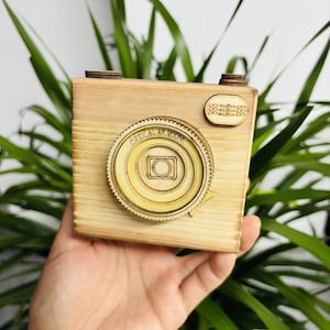 Wooden Camera Storage Box, DIY Wooden Camera Craft Kit, Vintage Camera Decoration, Handmade Toy, Rustic Desktop Organizer, Photography Gift