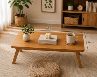 Wooden Folding Floor Table – 67 × 34 cm Low Coffee Table, Japanese Style Laptop Desk, Tea Table, Kids Study Table, Minimalist Bamboo Table