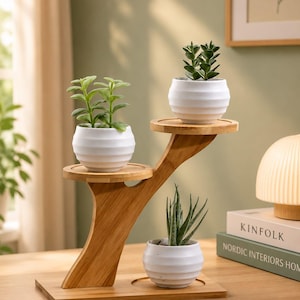 Modern Bamboo Plant Stand | 3-Tier Succulent Holder, Minimalist Display Shelf