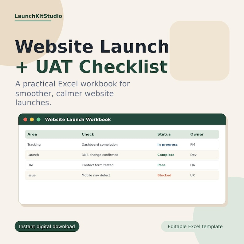 Website Launch + UAT Checklist Template - Etsy