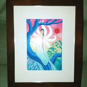 Framed original 9 tails fox lady illustration art painting disney artist