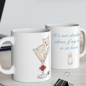 Mew-tini Cat Illustration Mug | Cute Cat in Martini Glass, Funny Cat Coffee Cup